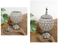 Świecznik metalowy z kryształkami 32x14 cm SREBRNY