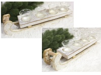 Świecznik SANIE drewno-szkło 41x10x8 cm BIELONE 