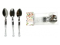 Sztućce łyżeczki srebrne z transparentną rączką 15 cm - kpl 3 szt