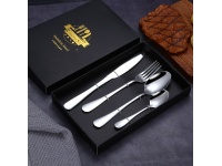 Sztućce stal nierdzewna kpl 4 szt (1x widelec, nóż, łyżka, łyżeczka) w pudełku 20x2,4 cm SREBRNE