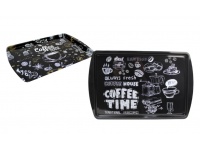 Taca dekoracyjna, metalowa prostokątna COFFEE TIME 38x24 cm CZARNA 5904888215981