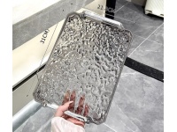 Taca plastikowa prostokątna 31x22 cm TRANSPARENTNA GRAFITOWA z srebrnymi rączkami