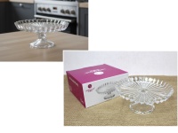 Talerz szklany PATERA na nóżce z tłoczonym wzorem pasy 18,5x8,5 cm