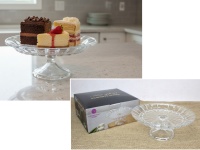 Talerz szklany PATERA na nóżce z tłoczonym wzorem PASY 20x8,5 cm