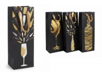 Torba prezentowa na ALKOHOL, WINO, sztywna 34,5x12,5x10 cm CZARNA ZŁOTY WZÓR mix