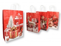 Torba prezentowa ŚWIĄTECZNY WZÓR papierowa 42x31,5x11,5 cm CZERWONA