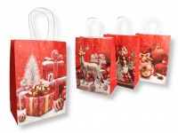 Torba prezentowa ŚWIĄTECZNY WZÓR papierowa 21x18x15 cm CZERWONA