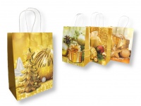 Torba prezentowa ŚWIĄTECZNY WZÓR papierowa 21x18x15 cm ZŁOTA