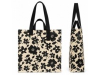 Torba zakupowa kremowa w czarne kwiaty 43,5x43x18,5 cm