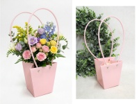 Torebka papierowa na kwiaty wys 33 cm (13x13x12 cm) PUDROWY RÓŻ