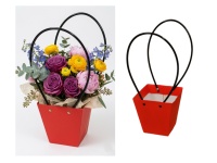 Torebka papierowa na kwiaty wys 41 cm (20x17x17 cm) CZERWONA z czarną rączką