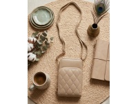 Torebka przez ramię ekoskóra PROSTOKĄTNA serduszka 18x11 cm BEŻOWA