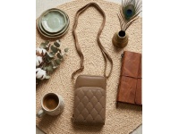 Torebka przez ramię ekoskóra PROSTOKĄTNA serduszka 18x11 cm BRĄZOWA