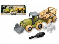 Traktor do skręcania z przyczepą i zwierzątami w kartonie 30x12x9 cm