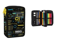 Piórnik z wyposażeniem podwójny 20x13x5 cm BACKUP 7 MODEL DW50 czarny z wzorem