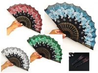 Wachlarz plastikowy 23 cm z wzorem, brokat MOTYL - mix KOLOR