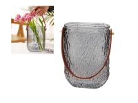 Wazon, wazonik szklany z rączką 18x13x6 cm DYMIONY transparentny z wzorem