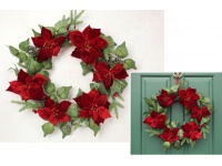 Wianek GWIAZDA BETLEJEMSKA - POINSECJA welurowa z szyszkami CZERWONA 60 cm