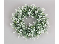 Wianek ozdobny zielony BIELONY z białym dodatkiem 24 cm