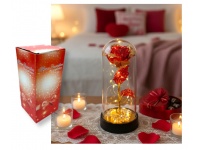 Wieczna RÓŻA LED czerwono-złota na czarnym podstawku z lusterkiem i kryształkami 20x8 cm