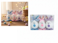 Wielkanocne jajka plastikowe KRÓLIK z filcowymi uszami 10 cm kpl 3 szt w plastikowym pudełku