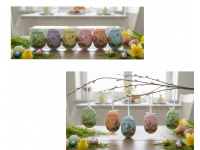 Wielkanocne jajka styropianowe z zawieszką 6 cm kpl 6 szt KOLOROWE z wzorem