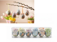 Wielkanocne jajka styropianowe z zawieszką 6 cm kpl 6 szt BIAŁE z wzorem