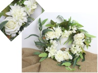 Wieniec, wianek mieszany z RÓŻA, DALIA, HORTENSJA wys. 50 cm BIAŁY