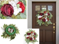 Wieniec, wianek mieszany z RÓŻĄ 43 cm, 9 kwiatów (róża 8x5 cm) - BORDOWO-BIAŁY