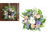 Wieniec, wianek PIWONIA,CHRYZANTEMA z dodatkami średnica 37 cm BRZOSKWINIOWO - FIOLETOWY
