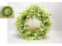 Wieniec, wianek Z DROBNYMI KWIATAMI 45 cm ZIELONO-BIAŁY