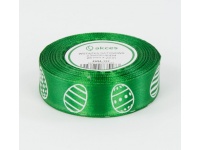 Wstążka satynowa nadruk 25 mm x 23m PISANKI ZIELONA