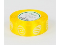 Wstążka satynowa nadruk 25 mm x 23m PISANKI ŻÓŁTA