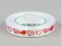Wstążka satynowa z nadrukiem SERCA BIAŁA 12mm x 22,75m - 1 szt