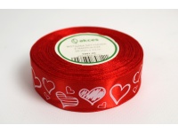 Wstążka satynowa z nadrukiem SERCA CZERWONA 25mm x 23m - 1 szt