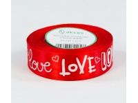 Wstążka satynowa z nadrukiem LOVE CZERWONA 25mm x 23m - 1 szt