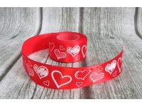 Wstążka satynowa z nadrukiem SERCA CZERWONA 38mm x 22,75m - 1 szt