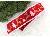 Wstążka, tasiemka świąteczna dekoracyjna CHOINKA szer. 7 cm dł. 2 m CZERWONO - RÓŻOWA