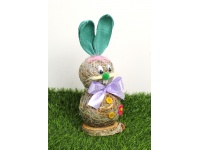 Zając z siana uszy z bibuły, kokarda w kropki 26 cm - MIX KOLOR