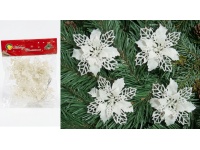 Zawieszka brokatowa POINSECJA 8 cm BIAŁA - kpl 4 szt