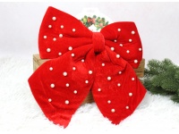 Zawieszka na choinkę KOKARDA welurowa z perełkami 35x30 cm CZERWONA