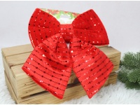 Zawieszka na choinkę KOKARDA welurowa z cekinami 25x20 cm CZERWONA