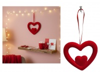 Zawieszka, ozdoba serce styropianowe flokowane 16 cm CZERWONE