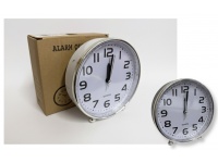 Zegar, budzik OKRĄGŁY srebrna obudowa 13x13 cm biały, czarny