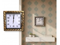 Zegar ścienny plastikowy KWADRATOWY srebrny, miedziany ozdobna ramka 20x20 cm