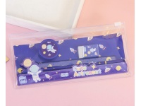 Zestaw artykułów szkolnych ASTRONAUTA w plastikowym etui 6 el. 20x9,4 cm CIEMNO NIEBIESKI