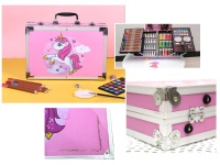 Zestaw artystyczny 145 el. w aluminiowej walizce JEDNOROŻEC różowa 34x23x8 cm (II GATUNEK)