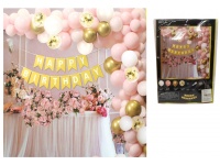 Zestaw dekoracyjny na urodziny (girlanda happy birthday, balony) RÓŻOWO-ZŁOTO-BIAŁE - 100 szt