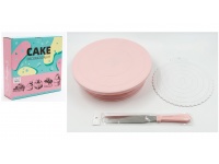 Zestaw do ciasta patera OBRACANA, podkładka i łopatka RÓŻOWY kpl 3 el.