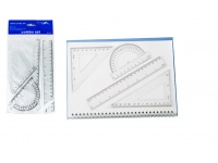 Zestaw geometryczny 4 el. (linijka 20 cm, 2x ekierka 13-10 cm, kątomierz 10 cm)